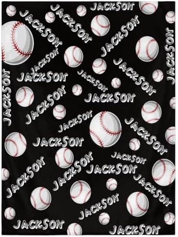 Personalized Baby Blankets for Girls Boys, Custom Baby Blanket with Name Swaddle Toddler Fleece Blanket Personalized Gift Black Baseball Text by RIRIX