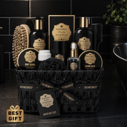 Luxury Spa Gift Basket for Men, Father's Day Gifts, Sandalwood Bath Gift Set, 2-in-1 Body Wash, Deodorant, Beard Oil, Hand Towel, Brush, Scissors, Combs, Woven Basket - Image 3