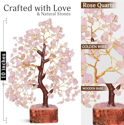 YATSKIA Rose Quartz Tree | Crystal Tree Gifts for Women | Gemstone Decor | Crystals and Gemstones | Pink Home Decor | Birthday Gifts for Women | 10 Inch 300 Beads - Image 2