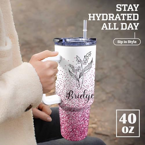 Personalized 40oz Tumbler with Handle and Straw for Women Girls, Custom Birth Flower Insulated Tumbler with Name Customized Travel Coffee Tumblers Personalized Birthday Mothers Day Gifts for Mom Her - Image 4