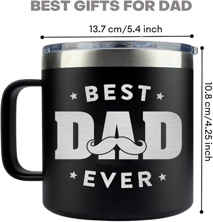 Chrismast Gifts For Dad - Best Dad Ever Tumbler With Handle 14 Oz, Best Daddy Ever Gifts from Daughter Son, Funny Daddy Coffee Tumbler For Men, Papa Cups, Father Travel Mug