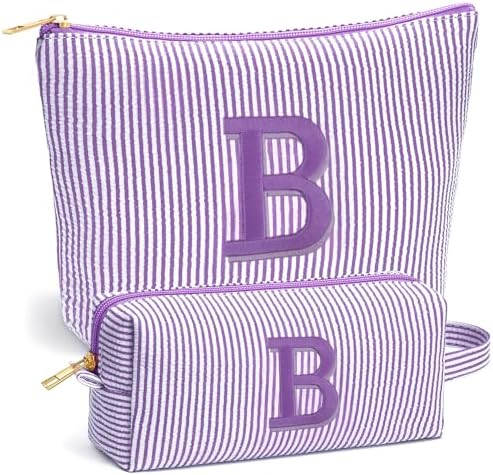 Birthday Gifts for Women - Custom Initial Makeup Bag Set, Portable Makeup Pouch Cosmetic Bag with Zipper, Travel Essentials Toiletry Bag Travel Gifts for Women, Purple B by Fohufo