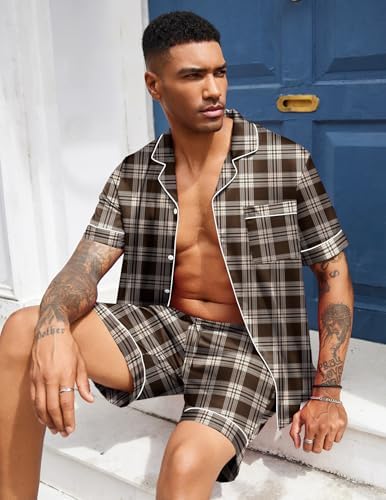 Ekouaer Mens Silk Satin Pajamas Set Short Sleeve Button Up Lounge Pjs Set - Image 5