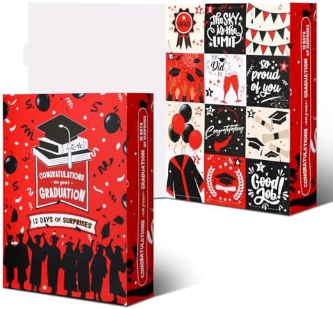 Glenmal Graduation Countdown Calendar Gift Box 12 Days 2026 Graduation Gift Box with Filling Raffia Large Inner Boxes Fill It Yourself Empty Boxes for Graduates Her Him High School College(Red) by Glenmal