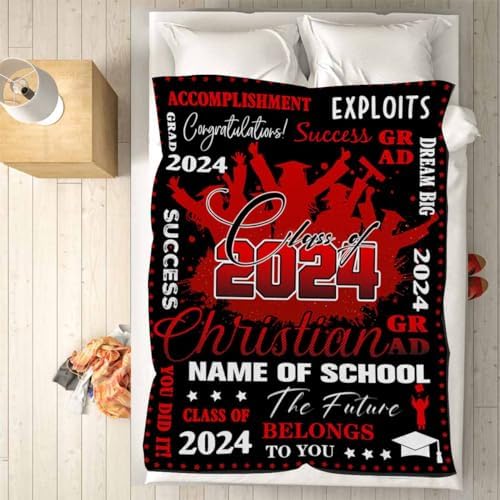 2024 Graduation Blanket College Graduation Gifts for Him/Her Personalized Blanket with Pictures Funny Graduation Gift Custom Blanket Memorial Gift with Photo Text 50x60inch - Image 5