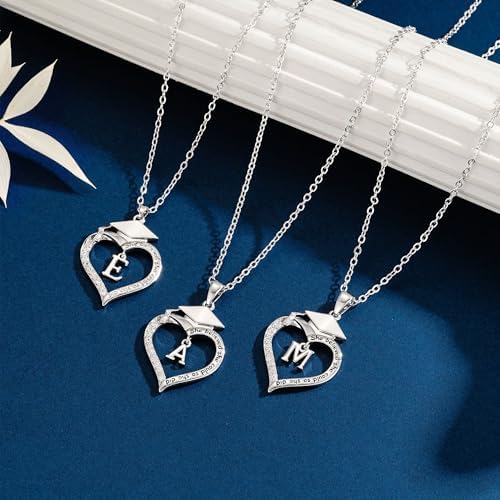 Turandoss Graduation Gifts for Women Her - Dainty 14K White Gold Plated Initial A-Z Heart Graduation Cap Necklaces Class of 2026 Jewelry High School College Gifts for Women Girls - Image 6