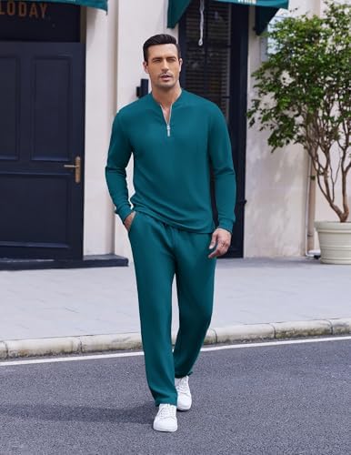 COOFANDY Men's 2 Piece Tracksuit Set Polo Athletic Sweatsuit Quarter Zip Jogging Long Sleeve Casual Sports Outfits - Image 2
