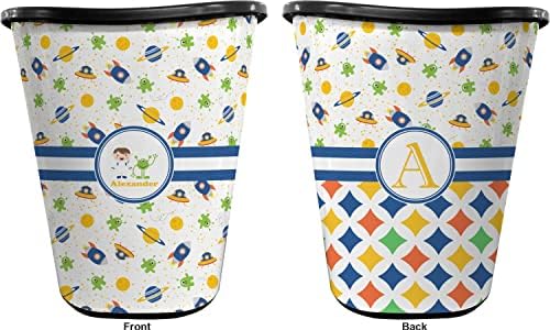 RNK Shops Personalized Boy's Space Themed Waste Basket - Double Sided (Black) - Image 2