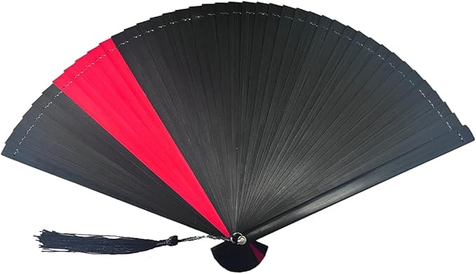 Hand Fan for Vintage Japanese Bamboo Silk Elegant for Dance Music Festival Wedding Church Decoration Party (Blackred, Medium)