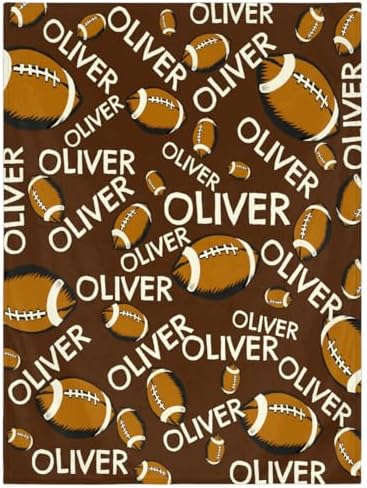 Personalized Baby Blankets for Girls Boys, Custom Baby Blanket with Name Swaddle Toddler Fleece Blanket Personalized Gift Brown Football Text by RIRIX