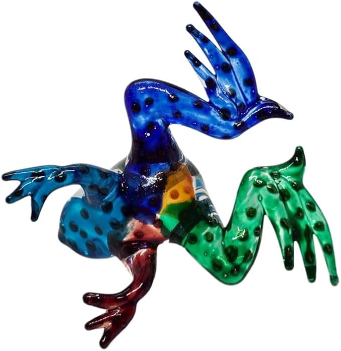 WitnyStore 2¼" Blue Green Gold Red Frog Artistic Blown Glass Figurine Premium Hand-Blown Statue Tabletop Decoration Unique Collectible for Adult Collectors Handcrafted Elegant Home Room Decor