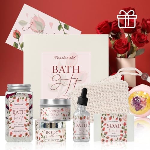 Rose Spa Gift Set for Women, Luxury 9 Pcs Bath Salts Set, Relaxation Gifts for Women, Self Care Set, Clean Moisturizing Skin, Gifts for Mom, Wife, Sister, Friend - Image 4