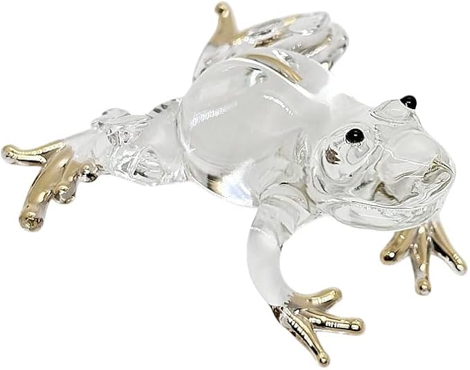 WitnyStore 2" Clear Frog Gold Toes Artistic Blown Glass Figurine Premium Hand-Blown Statue Tabletop Decoration Unique Collectible for Adult Collectors Handcrafted Elegant Home Room Decor