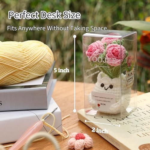 Crochet Rose Gift for Mom – Mothers Day Gifts from Daughter Son, Handmade Pink Rose Flower with Card “I Always Need You, Mom”, Cute Desk Decor, Ready-to-Gift with Clear Box - Image 5