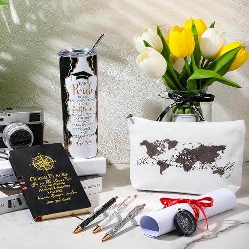 Domensi 6 Pcs Class of 2026 Graduation Gifts for Her Women Black 20 oz Tumbler Makeup Bag Journal Ballpoint Pen Inspirational Graduation Gifts Set for College High School Daughter Sister Friend - Image 5