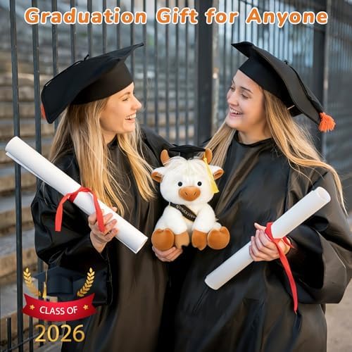 2026 Graduation Highland Cow Plush Toy- 8inch White Highland Cow - Image 5