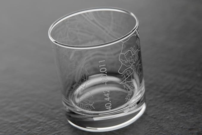 Well Told Engraved Pittsburgh Pennsylvania Map Rocks Glass, Old Fashioned Whiskey Glass (11 oz, Clear) Etched Whiskey Glass, Gifts For Whiskey Lovers