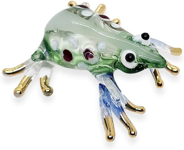 WitnyStore 1¾" Green Blue White Dot Frog Artistic Blown Glass Figurine Premium Hand-Blown Statue Tabletop Decoration Unique Collectible for Adult Collectors Handcrafted Elegant Home Room Decor