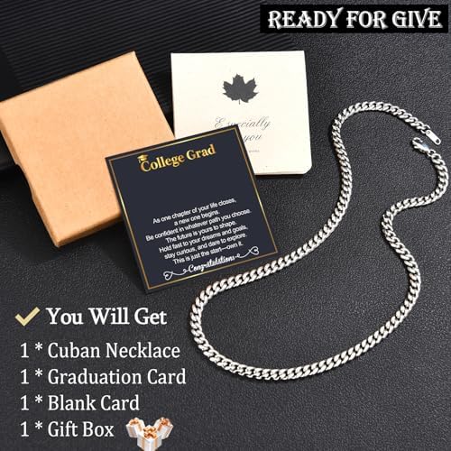 EPIRORA Graduation Gifts Necklace for Him 2026, Graduation Stainless Steel Cuban Chain Necklace for Men, Class of 2026 Gifts, 5th 8th Grade/College/Master Degree Graduate Gift Ideas for Men Him - Image 6