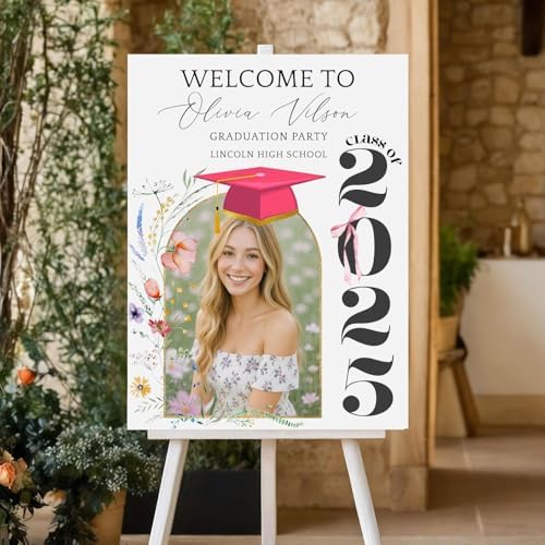 Personalized Graduation Party Welcome Sign with Photo, Floral Grad Sign, Graduation Decorations Party, Class of 2026 Welcome Poster, Senior Party Sign, Graduation Celebration Sign#18 - Image 3