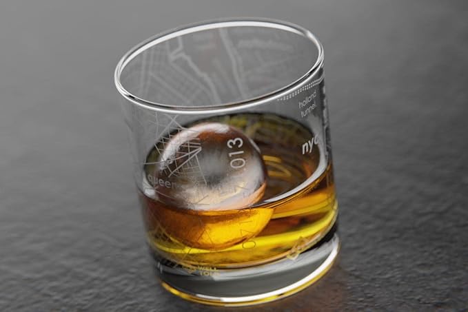 Well Told Engraved New York City Map Rocks Glass, Old Fashioned Whiskey Glass (11 oz, Clear) Etched Whiskey Glass, Gifts For Whiskey Lovers