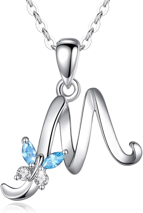 EUDORA Sterling Silver Butterfly Initial Necklaces for Women, Elegant Letter Neckles Personalized Gift for Mother, Sister, Daughter, 18 inch Chai