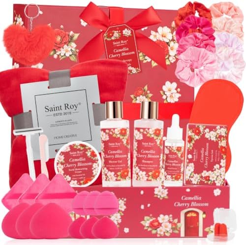 35-Pc Cherry Blossom Rose Get Well Soon Spa Gift Set, Complete Spa Baskets by SaintRoy