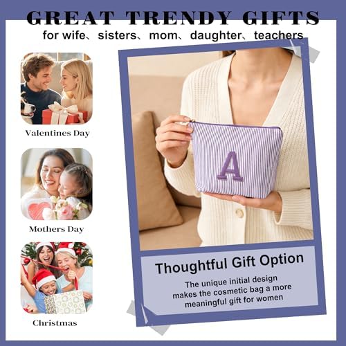 Initial Makeup Bag Set for Women - Personalized Travel Pouch, Portable Cosmetic Bag Make up Kit Pouch | Travel Essentials Cute Makeup Bag Birthday Gifts for Women, Purple Letter R - Image 5