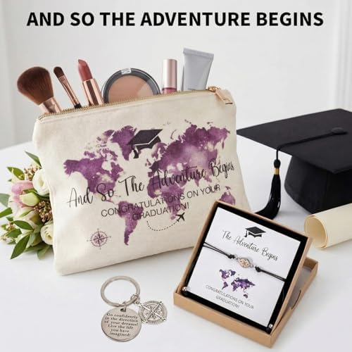 Zopeal Graduation Gift Basket for Her 2026,Graduation Gift Set with Glass Tumbler,Makeup Bag,Candle,Socks,Bracelet,Keychain,Card,College Grad Gifts for Her Women Daughter Granddaughter(Purple) - Image 5