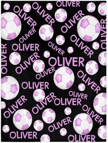 Personalized Baby Blankets for Girls Boys, Custom Baby Blanket with Name Swaddle Toddler Fleece Blanket Personalized Gift Purple Black Soccer by RIRIX