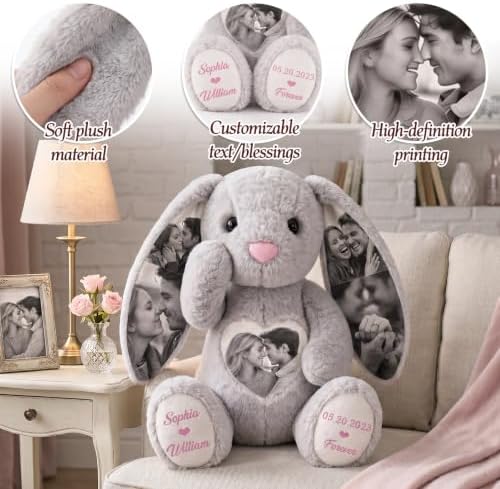 Custom Wedding Photo Bunny Stuffed Animal-Personalized with Picture & Text - Image 5