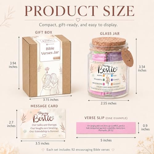 Bestie Bible Verses Jar – Birthday Gifts for Friends, Graduation Gifts for Bestie, Color Coded Bible Verses, Faith Based Friendship Gift for Women - Image 2