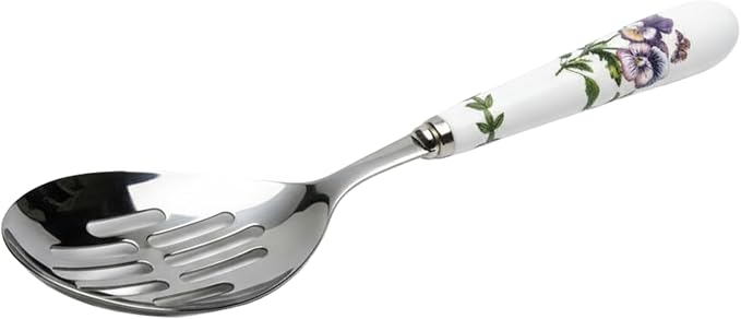 Portmeirion Botanic Garden 10" Slotted Spoon, Pansy Motif - Porcelain Handle & Stainless Steel, Chip-Resistant Glaze - Ideal for Home Gatherings & Intimate Dining, Must-Have Kitchen Tools
