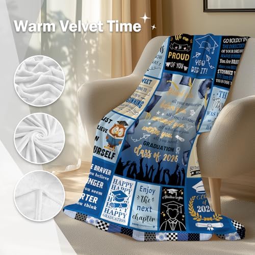 2026 Graduation Blanket for Her Him Graduation Class of 2026 Gifts for Women Men, College/PhD/Masters Deqree Graduations Gifts Graduate Super Soft Flannel Throw Blanket 50"X 60" - Image 3