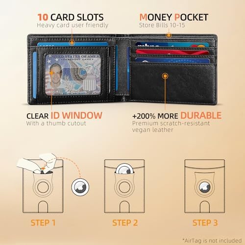 RUNBOX AirTag-Wallet-Mens-Slim-RFID Blocking Wallets Leather with Bill Compartment Air Tag Bifold Card Holder Wallet Gifts for Men Dad - Image 2