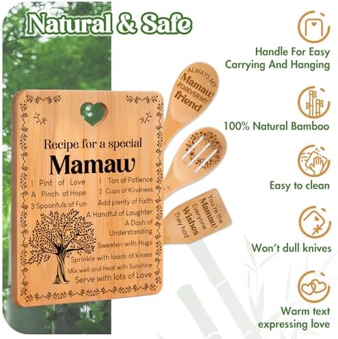 Mamaw Gifts - "Recipe for a Special Mamaw" Mamaw Gifts for Women Cutting Board Set, Bamboo-Made Engraved Utensil Set Gifts for Mamaw Cutting Board, Mothers Day Gifts for Mamaw. - Image 5