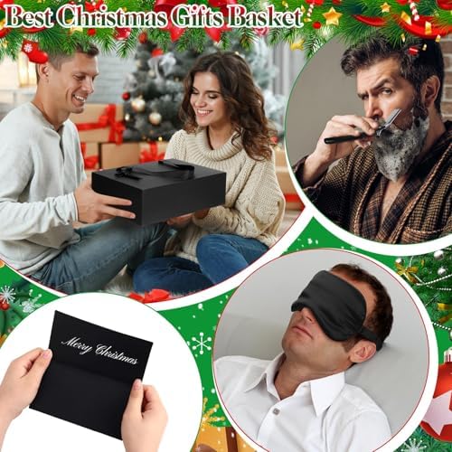 Tioncy 12 Pcs Christmas Men Gift Set Birthday Gifts Baskets with Box Tumbler Bottle Opener Keychain PU Leather Wallet Tie Belt Bag Bracelet Eye Mask Xmas Party Present Box for Dad(Appealing Pattern) - Image 4