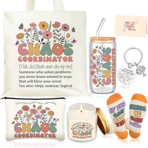 Funnymoom 6 Pcs Chaos Coordinator Gifts for Women Administrative Professionals Day Gifts for Case Manager Employee Assistant Wedding include 17 oz Glass Cup Canvas Tote Bag by Funnymoom