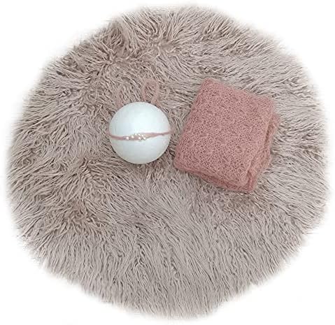 Newborn Photo Props Faux Fur Round 23.6 inch Soft Baby Boy Girl Photo Blanket Studio Photo Mat (3pcs Gray Sand) by DJDONJUDY