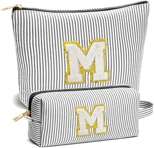 Travel Essentials - Portable Travel Toiletry Bag for Women, Initial Makeup Kit Organizer Make up Cosmetic Bag Set, Black M by Fohufo