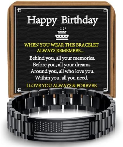Bracelet Gifts for Men Husband Grandpa Son, Stainless Steel American Flag Watch Link Bracelet Unique Birthday Anniversary Jewelry Gifts by VULETO