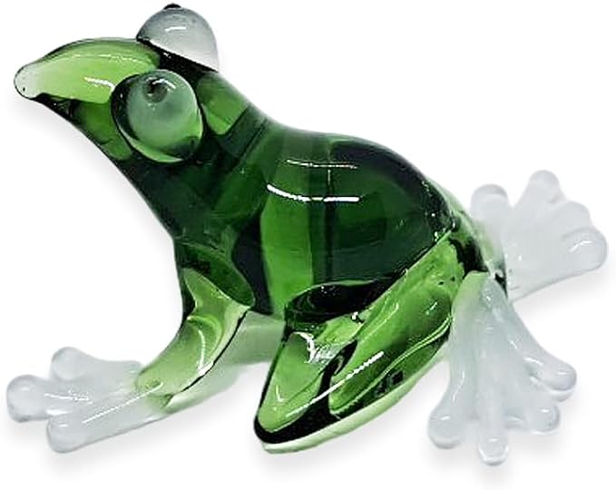 WitnyStore 1" Green Frog White Feet Artistic Blown Glass Figurine Premium Hand-Blown Statue Tabletop Decoration Unique Collectible for Adult Collectors Handcrafted Elegant Home Room Decor
