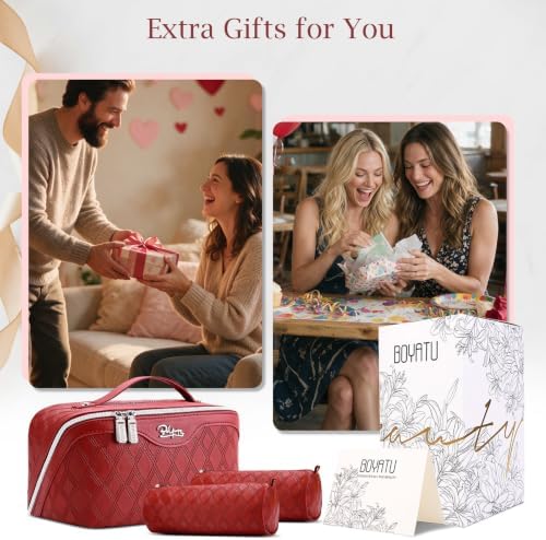 BOYATU Travel Makeup Bag Organizer: 3 Pcs Cosmetic Bag Set for Women Maroon - Image 6