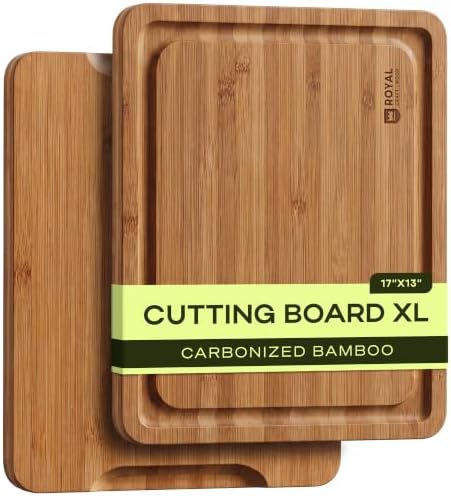 ROYAL CRAFT WOOD Wooden Cutting Board - Bamboo Cutting Boards with Juice Groove - Kitchen Chopping Board for Meat Cheese and Vegetables, Heavy Duty Serving Tray w/Handles, 13” x 17” by ROYALCRAFTWOOD
