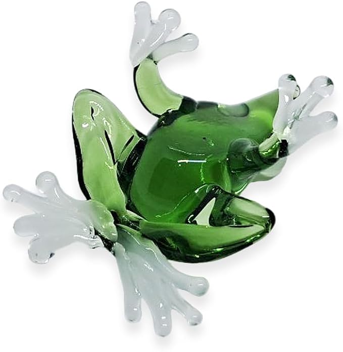 WitnyStore 1" Green Frog White Feet Artistic Blown Glass Figurine Premium Hand-Blown Statue Tabletop Decoration Unique Collectible for Adult Collectors Handcrafted Elegant Home Room Decor