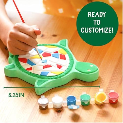 Creative Roots Mosaic Turtle DIY Stepping Stone Kit, Includes Ceramic Stone & 6 Vibrant Paints for Kids Ages 8+ - Image 4