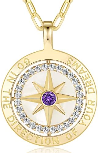 Compass Birthstone Pendant Necklace for Women, S925 Sterling Silver Jewelry by LOUISASECRET