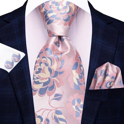 Hi-Tie Lot 5 Pcs Gift Box Mens Tie Set Necktie with Pocket Square Cufflinks Silk Neck Tie Collection - Image 6
