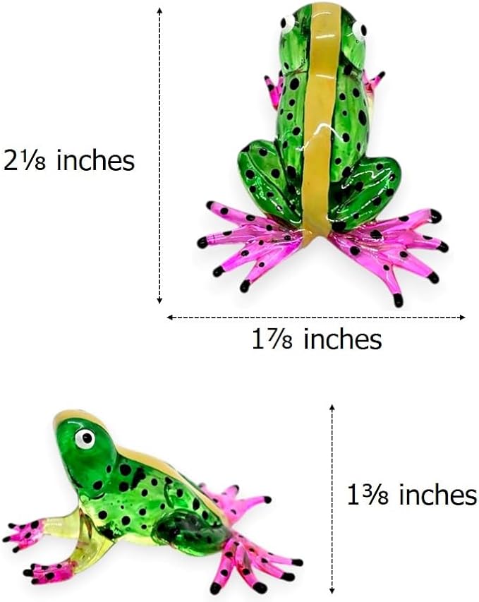 WitnyStore 2⅛" Green Yellow Black Dot Frog Artistic Blown Glass Figurine Premium Hand-Blown Statue Tabletop Decoration Unique Collectible for Adult Collectors Handcrafted Elegant Home Room Decor