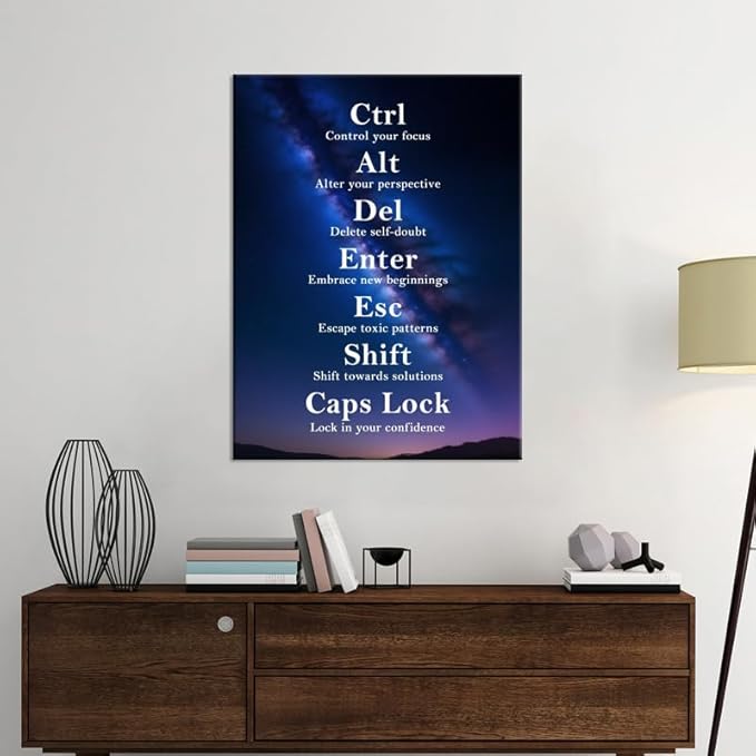 Confidence Inspirational Canvas Wall Art Ctrl Alt Del Signs Quote Motivational Poster Keyboard Inspiring Painting Prints Wall Pictures for Living Room Office Home Decor Framed Artwork [18''W x 24''H]